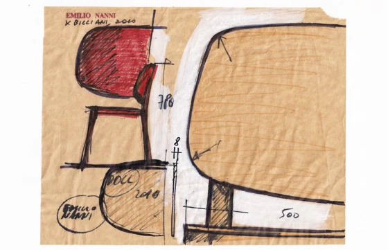 Sketches of the Doll Chair by Emilio Nanni for Billiani