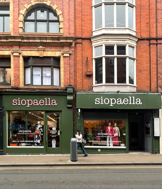Siopaella is an excellent example of a brand that practices and encourages sustainability in the community through reselling of pre-loved luxury items. Siopaella, Wicklow St., Dublin